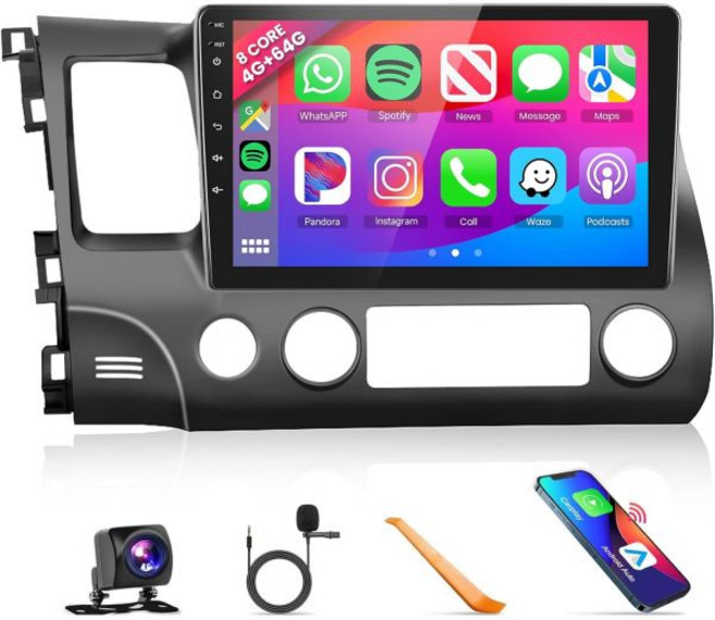혼다 시빅 2006-2011 스테레오 업그레이드 10.1인치 1280x720P QLED 터치스크린 5.1을 위한 5G WiFi 8코어 4G 64G 자동차 라디오블루투스 DSP, 8 Core 4G+64G