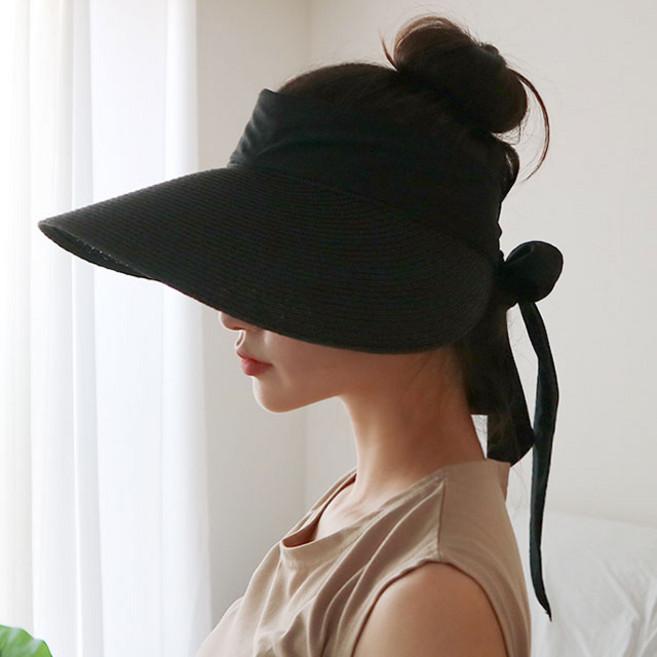 이코마켓 리본 라피아 밀짚 여성 썬캡 모자 자외선차단 선캡