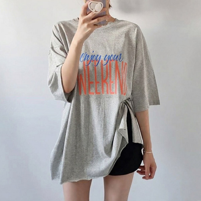 마이쏭 여성 빅사이즈 롱티 유켄레터링박스반팔티