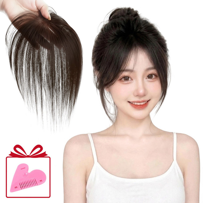 Novah 여자 앞머리 볼륨핏 가발 부분가발 자연스러운 100% 인모 정수리 보정, 1개, 블랙 사이드 뱅