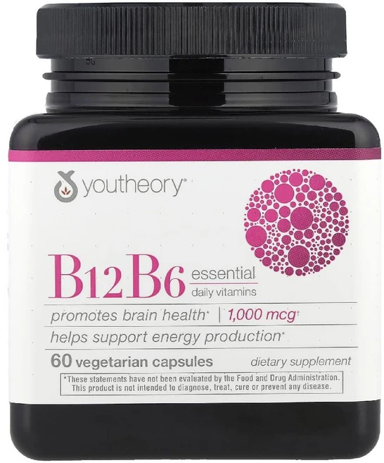 YOUTHEORY B12 B6 에센셜 데일리 비타민 1000mcg 베지캡슐 60정, 1개 - 쿠팡