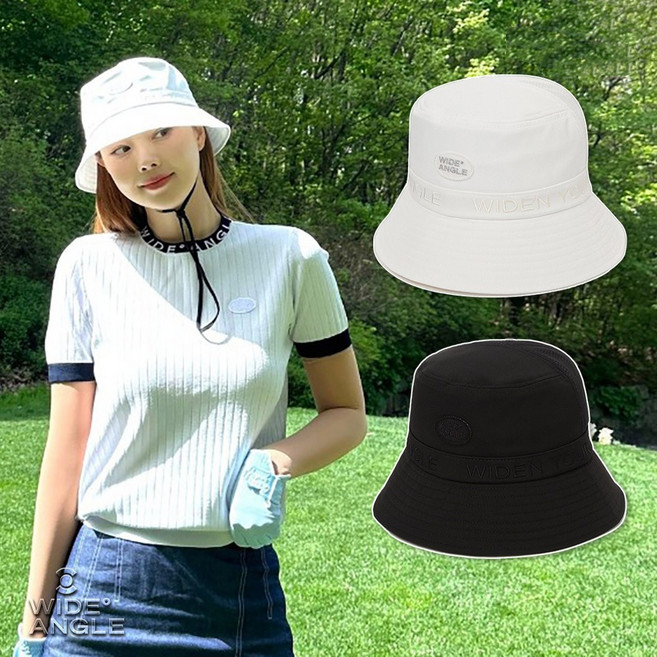 와이드앵글 여성 골프웨어 여자 골프 벙거지 모자 메쉬 배색 뒷트임 햇 WWP24C07, (Z1) 블랙