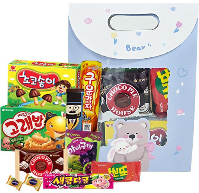 귀여운 곰돌이 과자세트 9종 단체간식선물 어린이날 상자포장, 1개
