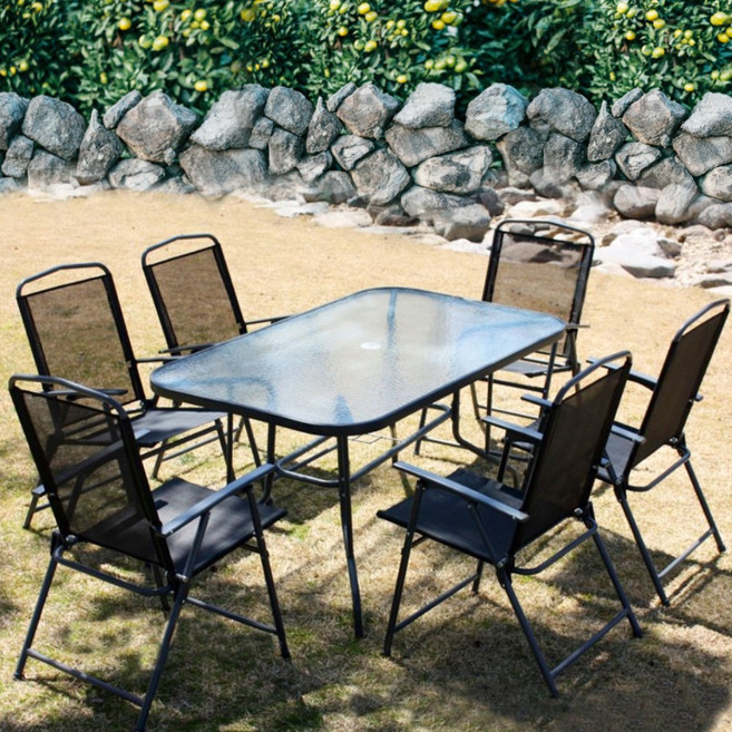 연필트리 야외테이블 야외용테이블 강화스틸테이블 세트, 테이블+의자6개
