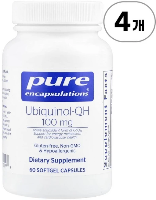 퓨어 인캡슐레이션 유비퀴놀 QH 100mg Pure Encapsulations Ubiquinol-QH 100 mg 60정, 4개 - 쿠팡