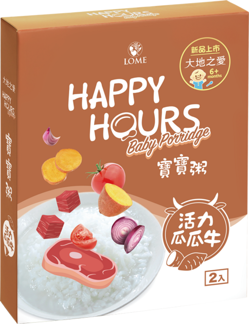 HAPPY HOURS 寶寶粥 6個月以上 2包, 活力瓜瓜牛, 300g, 1盒