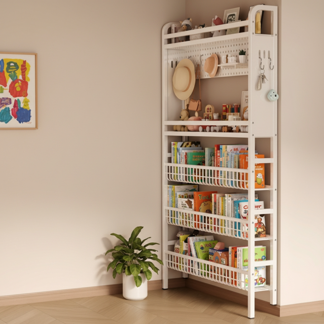 브릿지웨이 틈새수납장 무타공 책장 다용도 벽면걸이, 화이트