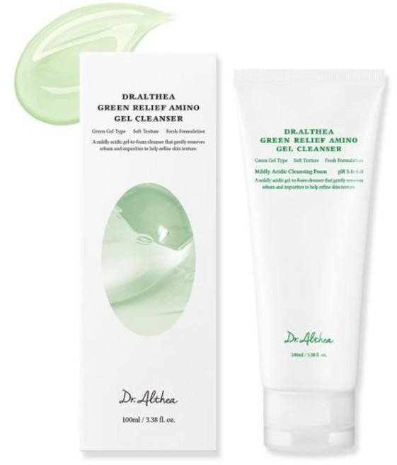Dr.Althea Green Relief 아미노 젤 클렌저 | 경량 및 수분 공급 메이크업 리무버 히알루론산이 함유된 데일리 페이스 워시 모든 피부 타입을 위한 한국 비건 스킨, Dr.Althea Green Relief 아미노 젤 클