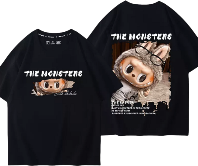 남녀공용반팔티 반팔 순면티셔츠 캐주얼 오버사이즈 반팔labubu주변 화이트 반팔 티