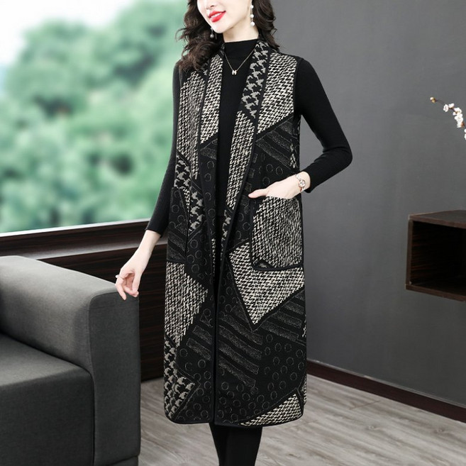 PEROLA 여성 롱 조끼 봄 가을 루즈핏 투포켓 롱 베스트 캐주얼 빅사이즈 중년여성 베스트 아우터