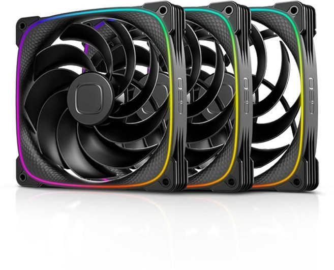 기하학적 미래 Squama 2503R 리버스 블레이드 RGB PWM 팬 - 140mm 1팩 성능 및 사일런트 밸런스 듀얼 조명 루프 5V 3핀 주소 지정 가능 4핀 화이트GEO-S, 140mm Reverse Blade x 3, Black