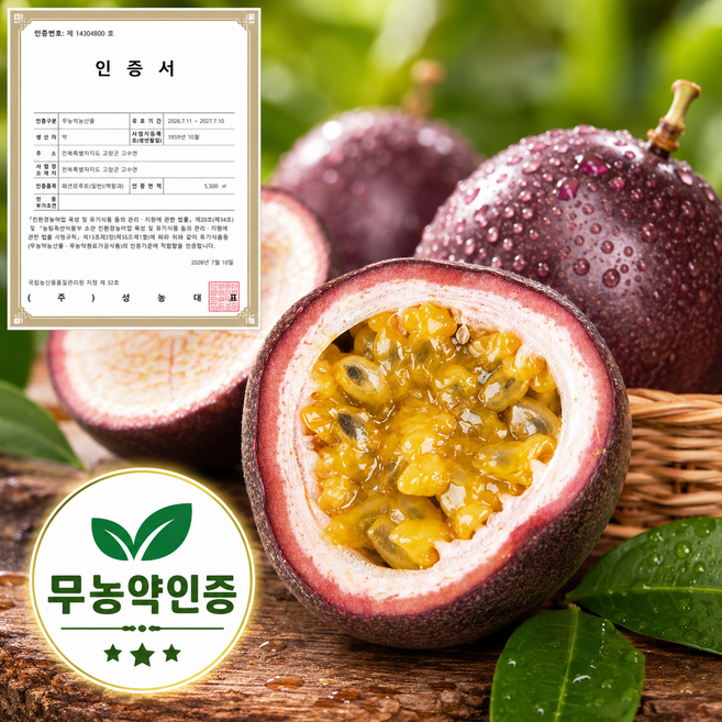 [0%마진 초특가]국내산 고창 무농약인증 정품 백향과 생과 패션후르츠, 1박스, 1kg 특대과
