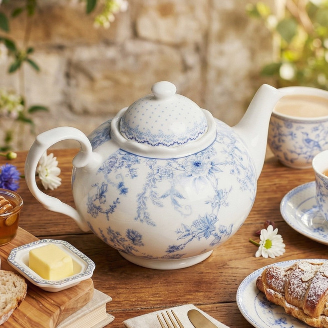 로얄 포세린 도자기 플라워 티포트+선물케이스, 로얄 블루, 1개