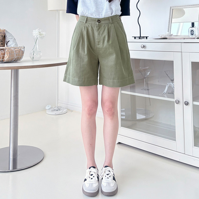 쏘옷 여성용 멜링 데일리 베이직 코튼 뒷밴딩 투 핀턱 숏 팬츠