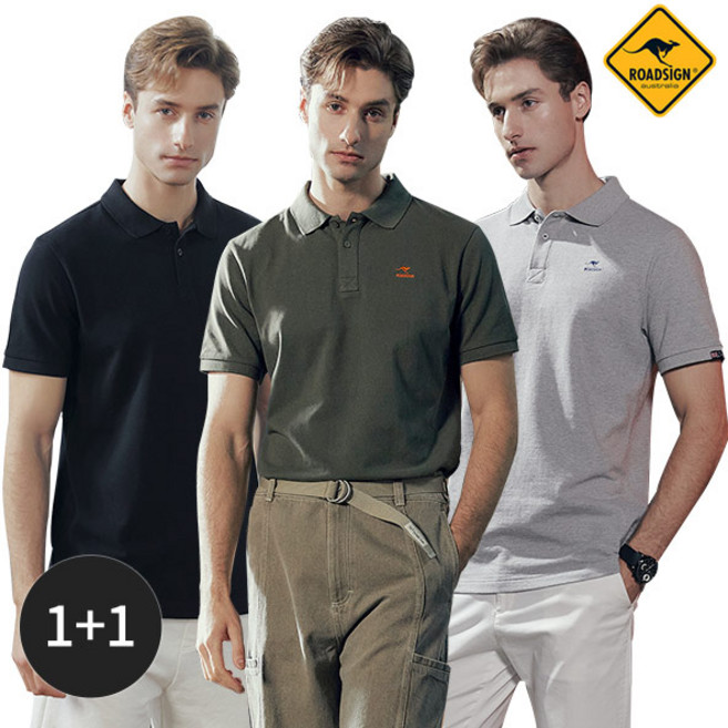 [1+1] 로드사인 남성 로고 PK 면 반팔 티셔츠