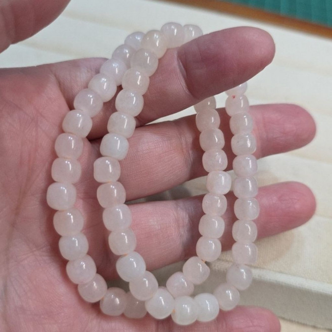 晶寶水晶 和田玉藕粉手鍊 老形珠 6.8mm 女款玉石手串