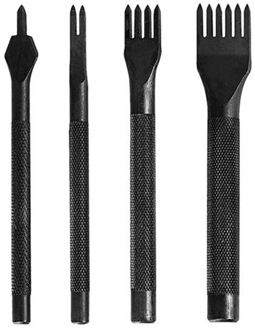 黑色防滑菱斬DIY皮革工具手縫皮革斜平斬電鍍菱錐白鋼菱斬打孔器, 1個, 4MM一套(1+2+4+6齒):如圖