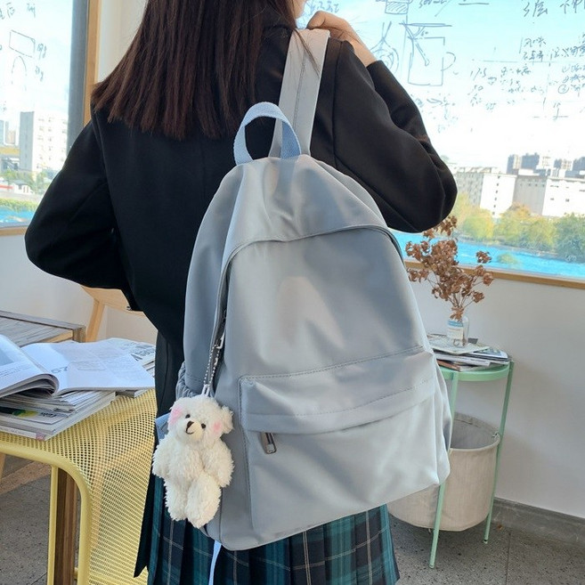 甜美日系無印風後背包 帆布尼龍防水設計 輕量電腦書包 雙肩旅行包 莫迪藍, A106-莫迪藍
