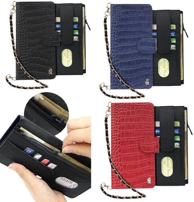 갤럭시 A17 LTE SM-A175N (롤링파잉) 스트랩제공 악어무늬 천연소가죽 (뉴볼에이징) 여유있는 지폐공간과 내부지퍼 동전수납 카드수납 (어스내츄럴) 휴대폰 케이스