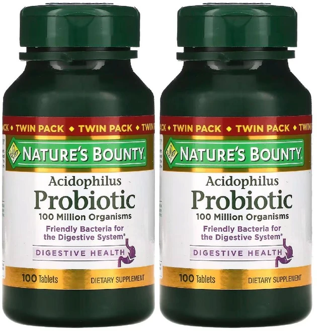 (1+1) 네이처스 바운티 애시도필러스 프로바이오틱 1억 CFU 100정 2병, 100정(1+1), 2개 - 쿠팡