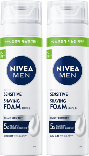 니베아 맨 센서티브 쉐이빙 폼, 200ml, 2개