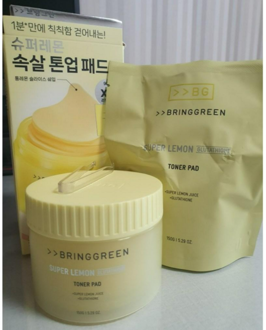 브링그린 슈퍼 레몬 글루타치온 토너패드 닦토 180매 (90매+리필), 1, 180