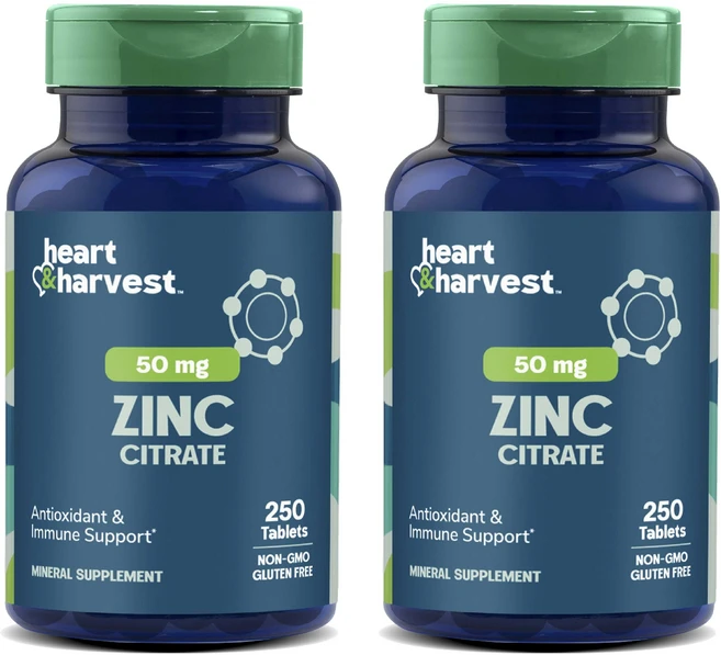 Heart & Harvest 50mg 아연 시트레이트 타블렛, 2개, 250정 - 쿠팡