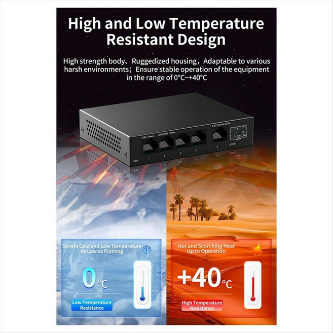 2.5g 스위치 5 포트 2500Mbps 네트워크 스위치 10G SFP+ 자동 MDI/MDIX 플러그 및 재생되지 않은 이더넷 스위치 EU 플러그, 검은색