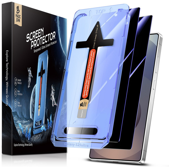 MAGIC JOHN 매직존 갤럭시 사생활보호 프라이버시 강화유리 휴대폰 액정필름 지문방지 먼지제거 풀커버+부착키트 2매입, 1세트