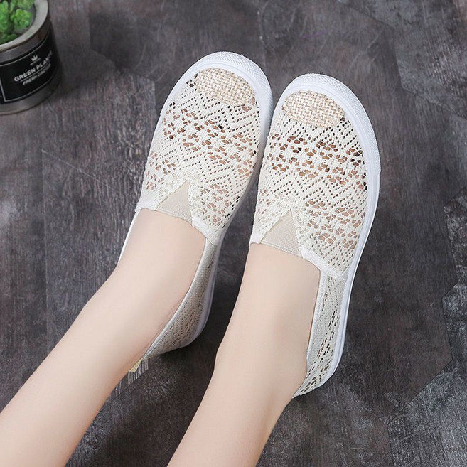 2024新款帆布女鞋，百搭小白鞋，懶人平底板鞋，夏季網布透氣布鞋