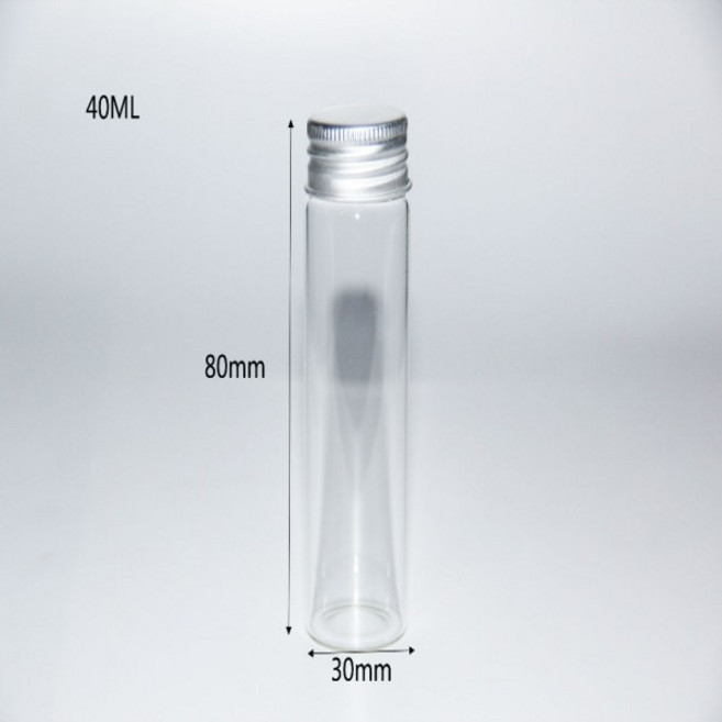 100PCS 3080mm 40ml 유리 향신료 병 항아리 컨테이너 테라리움 실버 알루미늄 뚜껑 음식 액체 웨딩 선물, 02 silver cap