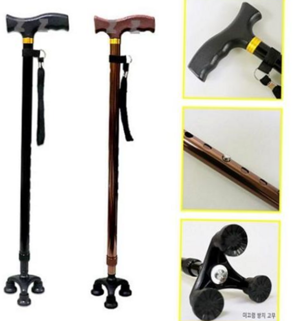 미끄럼방지 3발 지팡이 높이조절 어르신 보행지팡이_WF2E05D, 브라운