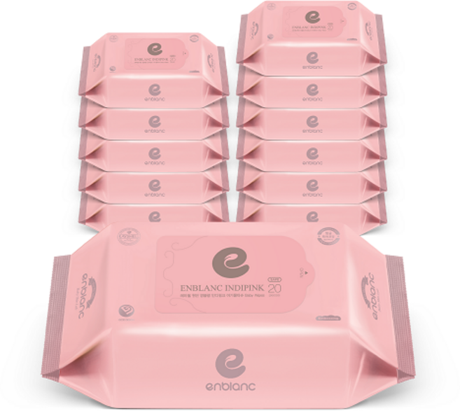기타 [앙블랑] 프리미엄물티슈 인디핑크 휴대리필형 20매x12팩, 63g, 20매, 12팩