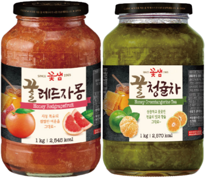 꽃샘 꿀차병 꿀청귤차 1kg+ 꿀레드자몽 1kg, 1kg