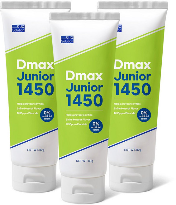 듀오솔루션 디맥스 주니어 1450ppm 고불소 어린이 치약 (샤인머스켓향), 3개, 80g