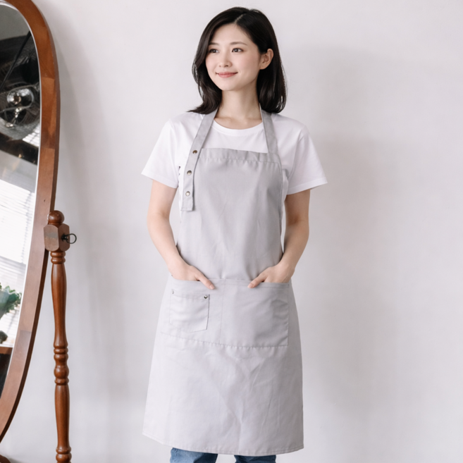 남녀공용 원피스형 단색 포켓 앞치마 카페 바리스타 주방 미용 작업용, 1개, 그레이