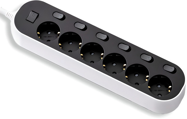 엘리펀탭 안심 자동소화 개별 멀티탭 6구, 3m, 블랙, 1개