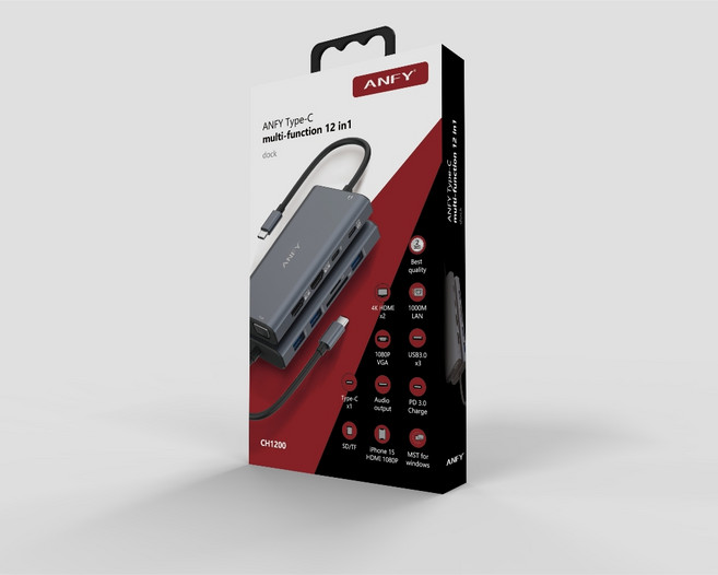ANFY Type-C 轉 HDMI 12合1轉接器 外接三個螢幕輸出 鋁合金 2年保固 臺灣品牌現貨, 1個, ANFY 12合1 轉接器 CH1200