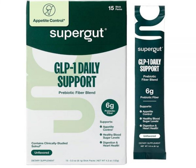 Supergut GLP1 데일리 서포트 - 여성 및 남성용 고섬유 GLP-1 보충제 파우더 장 건강을 위한 무설탕 음료 믹스 (15회분), Supergut GLP1 데일리 서포트 - 여성 및 남, 1개, 8.1g