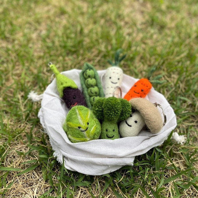 양모펠트 야채시리즈 캐릭터 가방키링 인형키링 열쇠고리 자동차키링 핸드메이드 키홀더, 완두콩, 1개