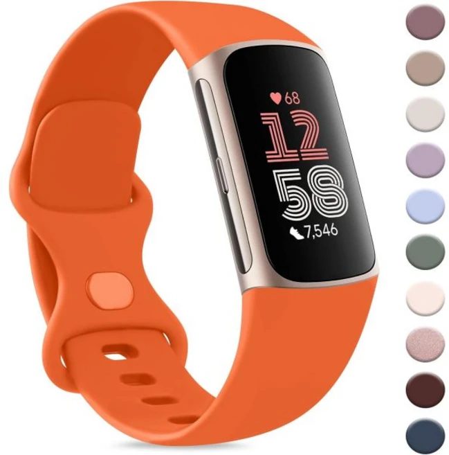 Fitbit Charge 6 밴드Fitbit 5 밴드 여성 남성 클래식 소프트 교체 스트랩 손목 65 Advanced 피트니스 및 건강 트래커블랙 라지와 호환되는 AK 스포츠, Orange, Large, 1개 - 쿠팡