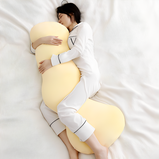 커버분리가능 인체공학 구름이 애착 초대형 벨벳 바디필로우 다리베개 긴베개, 노랑이