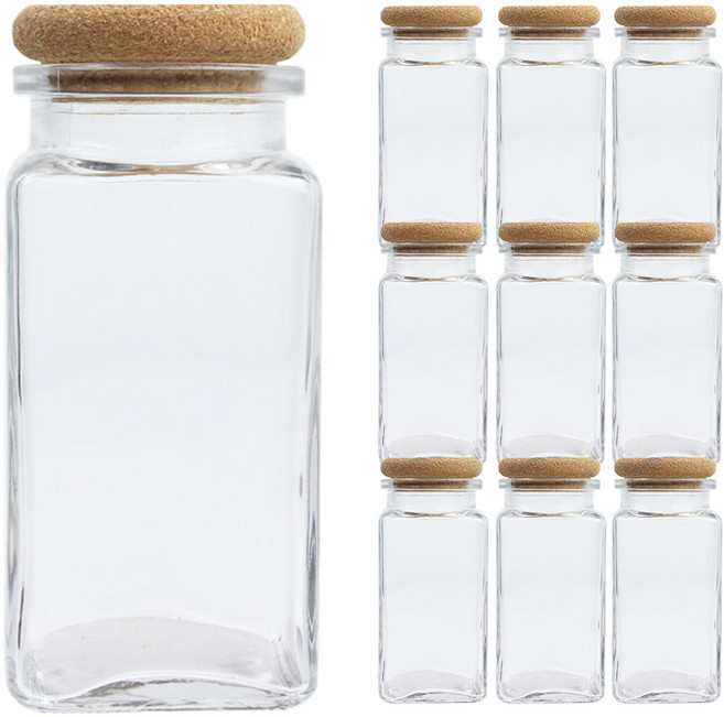 허브250 사각 유리병 코르크마개, 10개, 260ml