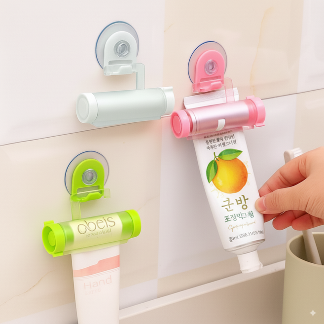 귀여운 캔디컬러 흡착식 무타공 걸이형 치약짜개 3P 세트, 3개, 8cm 반투명 혼합 컬러