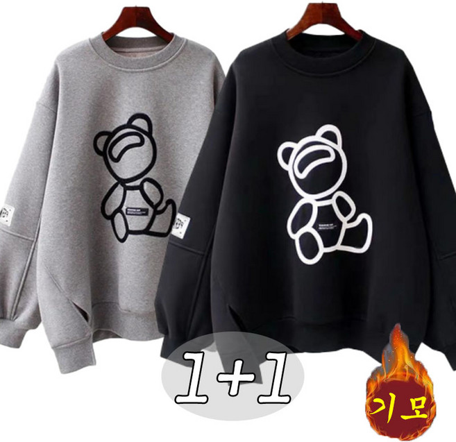 YLEMI 1+1 여성 겨울 기모 맨투맨 오버핏 티셔츠