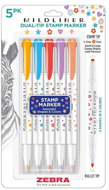 Zebra Pen Mildliner 듀얼 팁 도트 스탬프 마커 수성 안료 잉크 작고 큰 글머리 기호 및 점 만들기 5가지 다양한 색상 저널 불렛 목록에 이상적 5팩(7, 5a 모듬