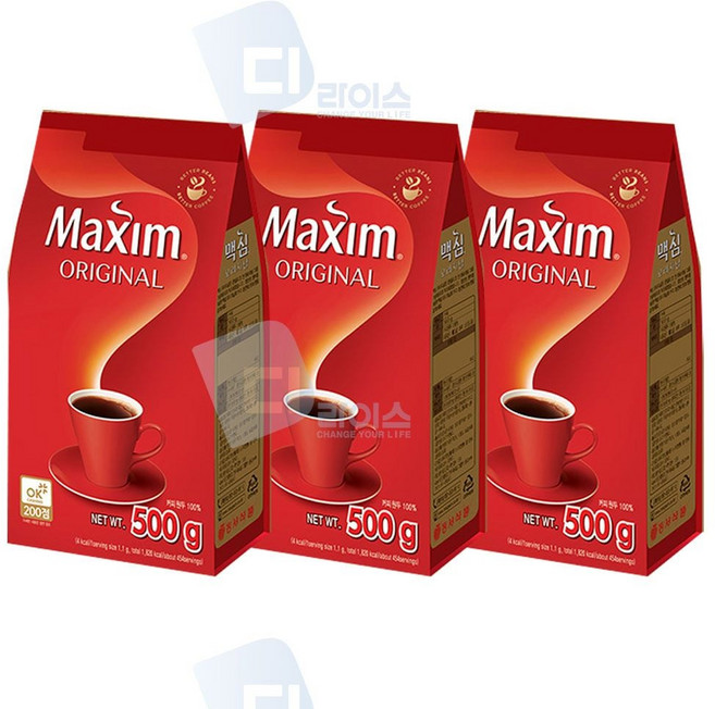 맥심 오리지날 커피 500g 3봉 리필 백 알커피 uts3+1bKo, 1.1g