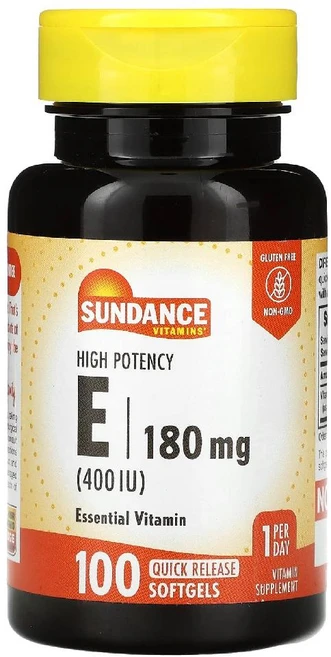 Sundance Vitamins 고효능 E 180mg(400IU) 속방형 소프트젤 100정 Vitamins (선댄스 비타민), Sundance Vitamins, 고효능 E, 180m, 1개 - 쿠팡