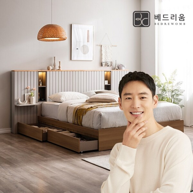 [베드리움] 리디아 LED 원목침대(SS)-독립 매트리스, 화이트 그레이, 화이트 그레이