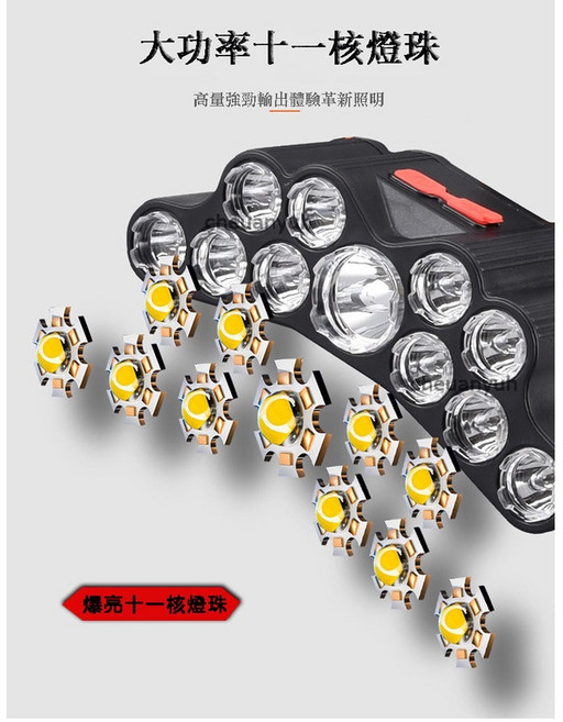 淘氣寶貝 LED頭燈 十一核燈珠 四檔調節工作燈, 1個